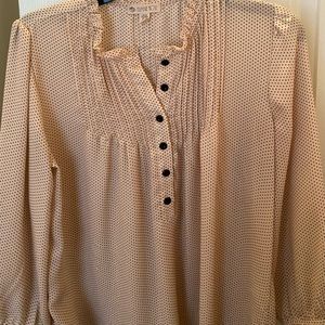 💕 Pale Pink Shear Shirt with Black Polka Dots!